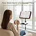 Floor Book Stand with 2 Removable Trays, Adjustable Height Wood Reading Stand for Bed or Sofa, Music Stand Book Holder for Music Sheet, Tilt and Rotate Laptop Holder, Portable Podium Stand