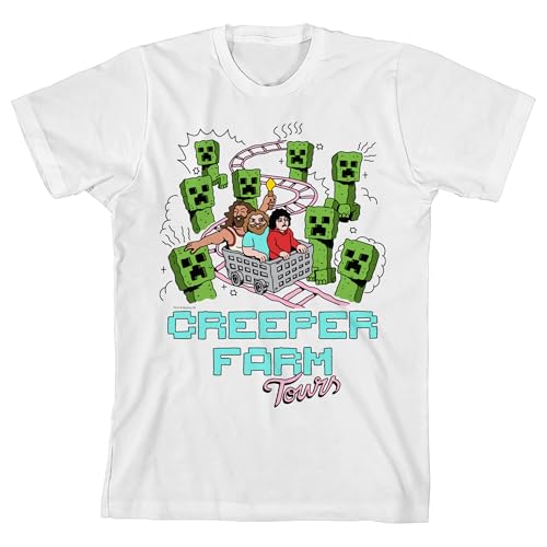 Minecraft Creeper Farm Youth White Crew Neck Short Sleeve Shirt