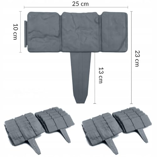 KRUMAD Rasenkante Kunststoff Steinoptik, 10 Stück Set 2,5 Meter, Höhe 23 cm, Beeteinfassung Stein, Beetumrandung Garten, Mähkante für Blumenbeet, Stecksystem, Wetterfest & UV-beständig, Anthrazit