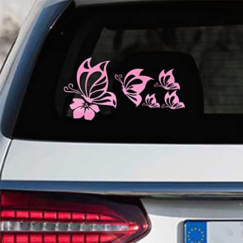 Leniutor 5Pcs Butterfly Car Decal Set, Waterproof Vinyl Butterflies Sticker for Cars Women Girl Car Stickers Beautiful Reflective Bumper Window Laptop Decals (Gloss Pink)