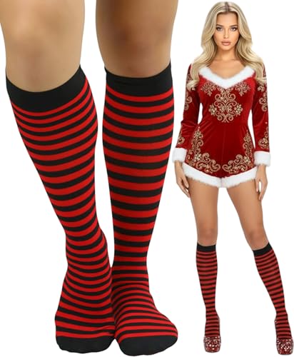 Image of ToBeInStyle Women's Opaque Striped Knee High Warm Nylon Stockings Hosiery
