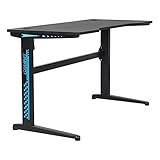 Happy Garden Bureau Gamer à LED Alice. Bureau pour PC Gaming Noir avec 7 Couleurs de LED. Table Informatique avec Pieds en T en métal Noir.