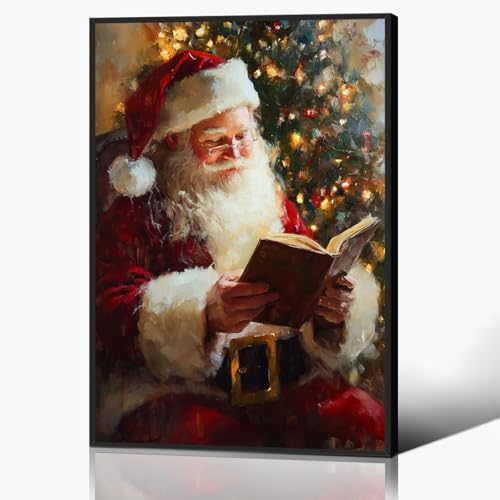 Vintage Christmas Canvas Wall Art, Santa Antique Oil Painting, Santa Claus Reading Booking Poster, Merry Christmas Poster Hobby Lobby Santa Picture, Decorazioni da parete di Natale Regali 30,5 x 40,6