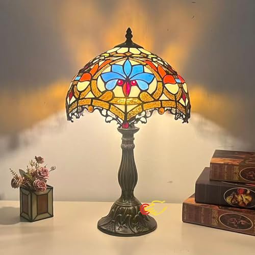 BOTOWI Lampada con Controllo Touch Lampada da Tavolo in Vetro colorato 12 x 12 x 19 Pollici Lampada da Lettura in Stile Barocco per Camera da Letto Comodino Soggiorno Ufficio Studio,Arancia