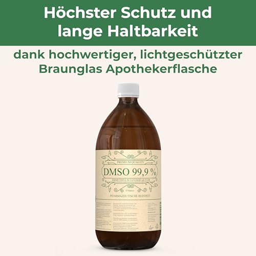DMSO 500ml 99,9% pharmazeutische Qualität & Reinheit - DMSO Dimethylsulfoxid ph. EUR unverdünnt in lichtgeschützter Braunglas Apothekerflasche - DMSO 99,9% 500ml