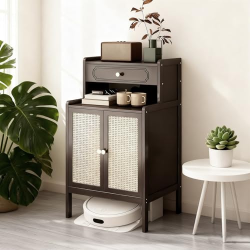 Bamboo Robot Vacuum Storage Cabinet Multi-Tier | Black