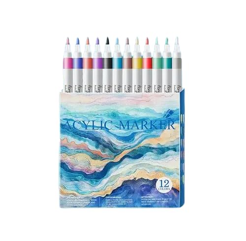 Image of HUBTURE Acrylic Paint Marker Pen Set - Metallic Colors, Medium Point Tip - Non-Toxic Art Markers for Rock, Ceramic, Glass, Wood, Fabric, Canvas, Craft Projects(ACRYLIC METAL PEN)
