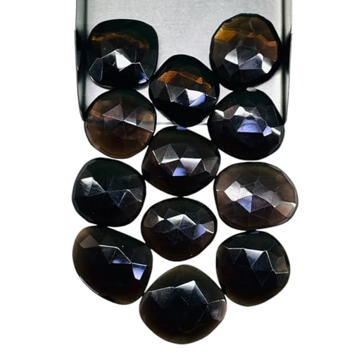 12 Pcs Natural Smoky Quartz 18.5-21mm Rose Checker Cut Flat Back Loose Gemstone