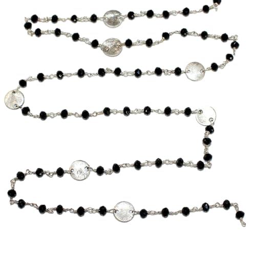Chaîne rosaire onyx noir facetté de haute qualité et fil argenté pour joaillerie