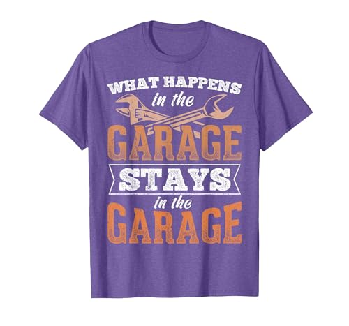 What Happens in The Garage Stays in The Garage - Car Work Car T-Shirt, Men, Purple Heather, Small