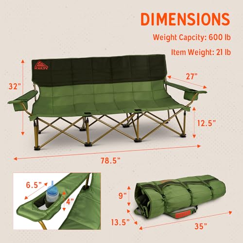 Image of Kelty Lowdown Couch - 3 Person Capacity Camping Chair, Extra Large and Sturdy Bench for Campsites, Soccer Games, and Backyard Parties
