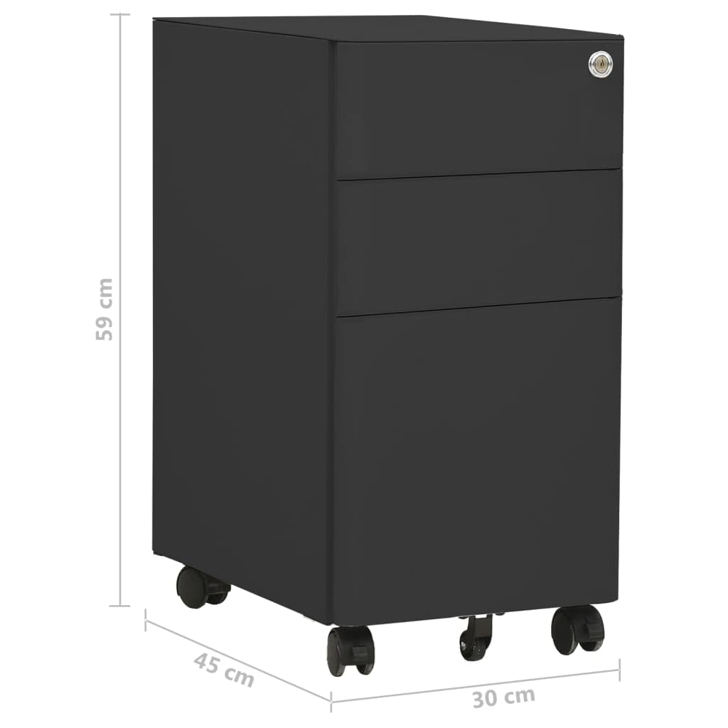 Armadietto per documenti con ruote, antracite, 30 x 45 x 59 cm, in acciaio, serratura con cassetti, ideale per ufficio, casa, studio, documenti e documenti