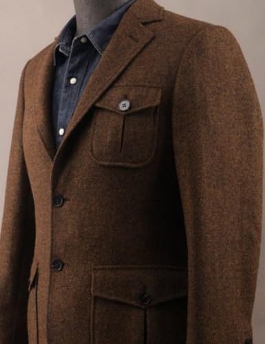 Snoly Men's Herringbone Wool Vintage Tweed Hunting Jackets Lightweight Long Sleeve Retro Coats Wool Suit4