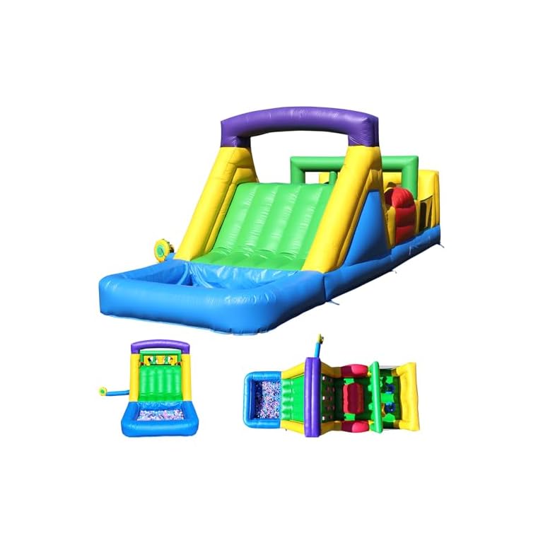Commercial Bounce House for Big Kids 8-12(950W Blower)(100% PVC),22FT(L) Inflatable Obstacle Course with Water Slides&Ball Pit,Tunnels,Climbing,Obstacles Great for Party and Events 22x8x8.2FT
