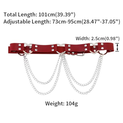 FM FM42 Multicolor PU Simulated Leather Rivets Love Heart Ring 2-Layer Chain Adjustable Waist Belt2
