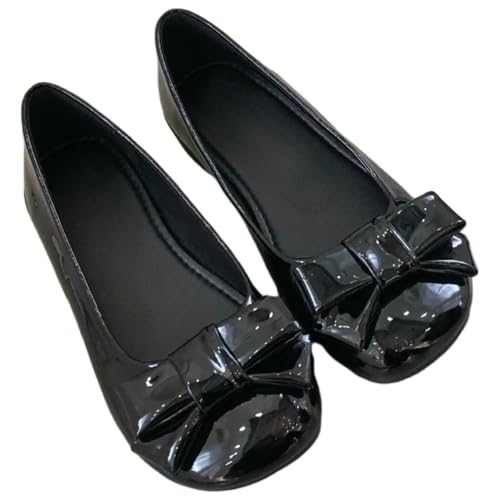ZQW Ballet Flats Round Toe Patent Leather Bow Slip On Dress Shoes Women Office Work Casual Daily Wear Comfy Comfortable Professional