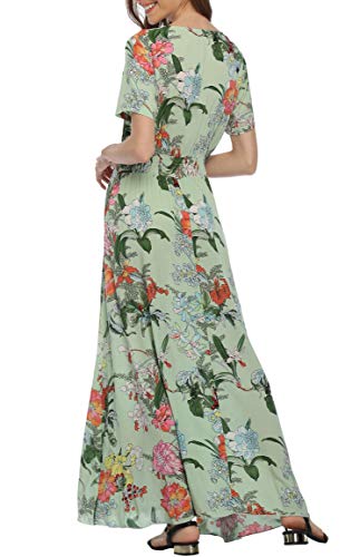Image of VintageClothing Women's Floral Maxi Dresses Boho Button Up Split Summer Casual Long Dress Beach Party Dress