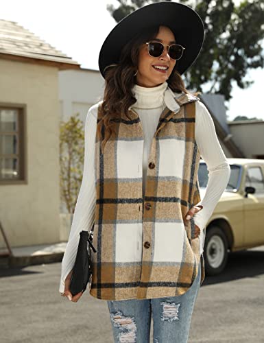 UANEO Womens Fall Flannel Plaid Vest Button Down Sleeveless Shirt Jacket with Pockets