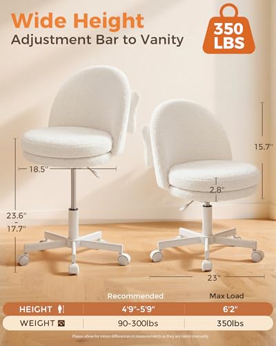 Image of GTPLAYER Velvet Tall Office Chair with Wheels Vanity Chairs with Back, Versatile Height Use: Office to Bar Stools Small Ergonomic Comfy Armlees Computer Desk Chair with Bow Lumbar Pillow for Gift