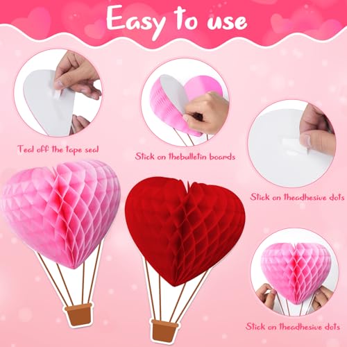 112Pcs Valentine's Day Classroom Bulletin Board Decorations - Love is in The Air Red Pink Love Heart Clouds Cutouts Hot Air Balloons Honeycombs Trims Sets for Classroom School Weeding Party Supplies - Thumbnail 3