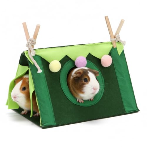 Guinea Pig Hideout Hamster Tent Set, Washable Hideaway Beds Hamster House Hut Nest for Small Pet Animal, Simple Installation, No Metal Fences, Suitable for Rabbits, Ferrets, and Chinchillas (Green)