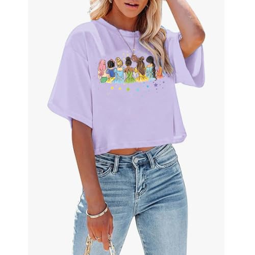 Image of Magical Crop Shirt for Women Magic Kingdom Princess Tshirt Funny Family Vacation Trip Tee Casual Holiday Top