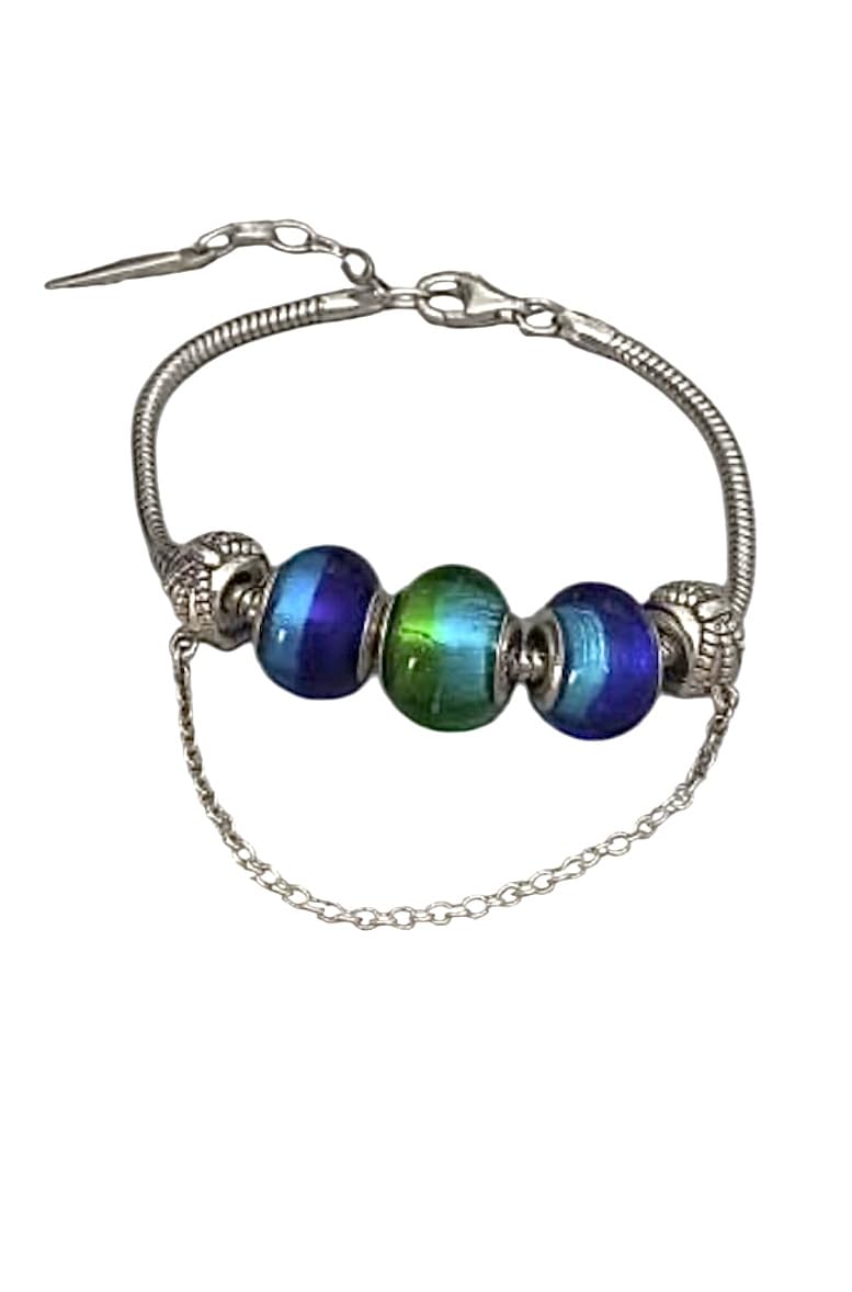 Braccialetto con 3 perle in vetro di Murano autentico e argento 925 rodiato, 18 cm, Argento sterling