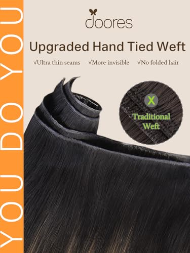 Image of DOORES Genius Sew in Weft Hair Extensions Human Hair, 20 Inch Natural Black to Chestnut Brown 60g, Sew in Extensions Human Hair Handtied Weft Extensions
