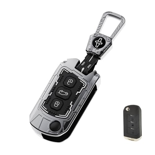 Image of Keyzone Iron Core Series Key Cover Compatible for Mahindra Thar Roxx, Thar, Bolero, Scorpio, XUV700, XUV400, XUV3x0, XUV300, TUV300, Marazzo 3 Button flip Key (Gunmetal)