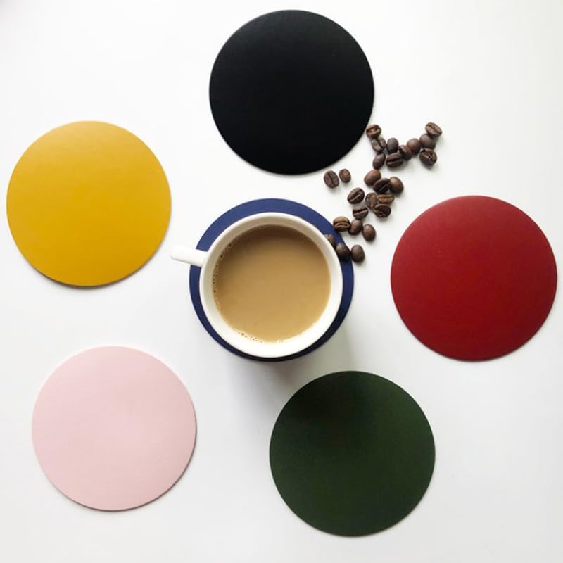 Miniatura 2 de 3.9 in Redondo Color Sólido Bebida Café Té Taza Esteras Impermeable Cuero Coaster Portavasos Mat Resistente al calor Tabla Protector Pad
