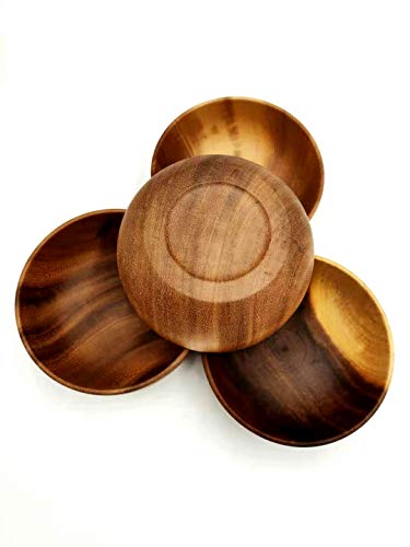 Acacia Wood Salad Bowl Set Of 4 - Round 6.3 Inches Small Size Bowl For Food Fruit Cereal Decoration. #TOP4