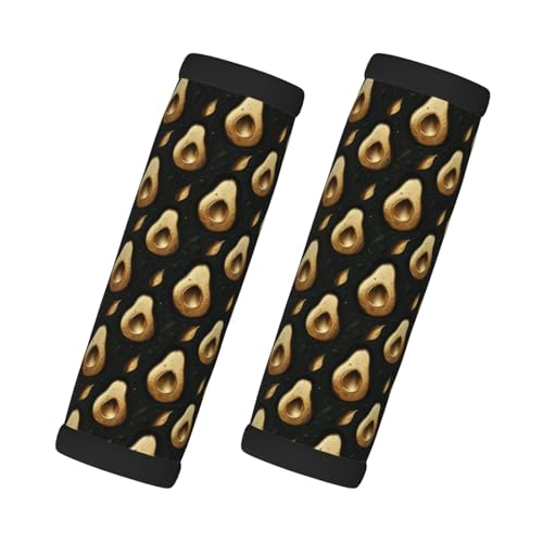 2 Pcs Luggage Handle Wraps for Suitcase - Fashion Gold Avocado Leaves Print Luggage Handle Covers, Suitcase Tags Identifiers for Suitcases, Travel Essentials for Flying Accessories