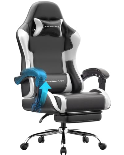 Dowinx Gaming Stuhl, Ergonomischer Chair, Gamer Sessel mit Fußstütze, 150KG Belastbarkeit Gamingstuhl mit Verstellbare Armlehnen, PC Computerstuhl Bürostuhl,Weiß