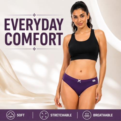 Image of XJARVIS CARIBEANCHIC Women's Hipster Panty, Combed Cotton Stretch Underwear, Full Coverage Bikini Brief, Soft Breathable Everyday Innerwear