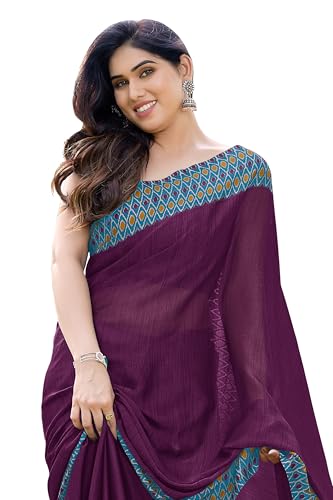 Image of MIRCHI FASHION Saree for Woman Chiffon Georgette Polka Dot Border | Plain Lightweight Women's Sari with Printed Pallu and Blouse Piece