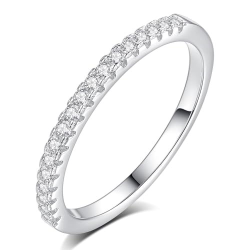 Moissanite Wedding Band, Wedding Rings for Women, D Color VVS1 Lab Created Diamond Sterling Silver Rings Half Eternity Stackable Engagement Ring Anniversary Band