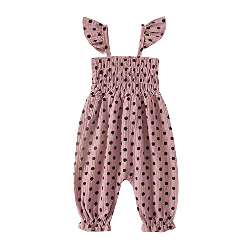 Image of COORALLY Infant Baby Girls Floral Jumpsuit Ruffle Shoulder Straps Bodysuit Toddler Flying Sleeveless Romper Overalls