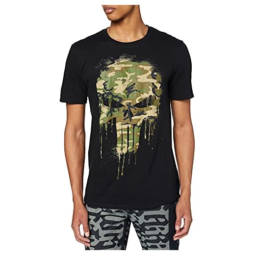 Marvel Punisher Skull Camo Camiseta, Negro, S para Hombre
