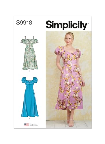 SIMPLICITY Sewing Pattern SS9918D5 Misses' Dress with Sleeve and Length Variations D5 (4-6-8-10-12), Multicoloured