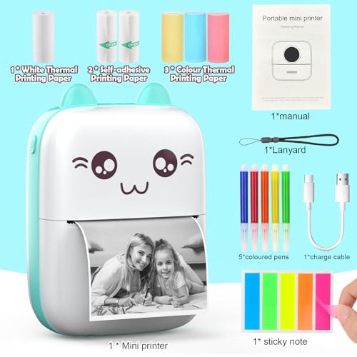 HuiJuKeJi Mini impressora de adesivos Cat Bluetooth Smart Pocket Impressora térmica sem tinta com 7