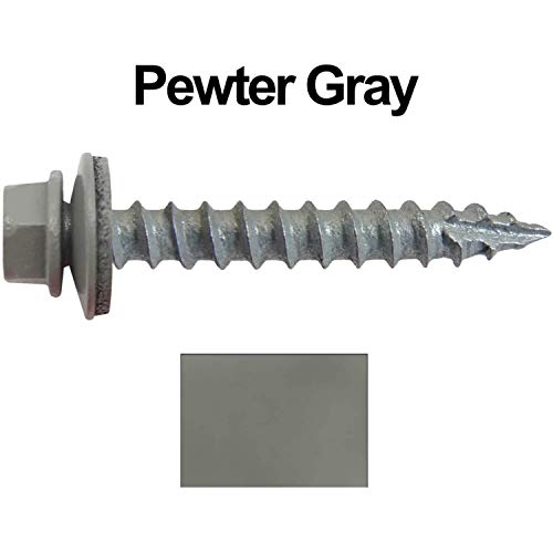 #14 Metal ROOFING SCREWS(250) Screws x 1-1/2" PEWTER GRAY/SLATE GRAY Hex Head Sheet Metal Roof Screw-Self starting/tapping metal to wood sheet metal siding-EPDM washer-for corrugated roofing