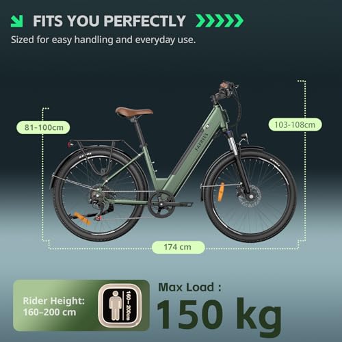 Fafrees F26 Pro Electric Bike for Adults, 26 Inch Low Step Electric Bicycle Pedal Assist EAPC, 36V 16AH Removable Battery, City Ebike for Daily Commuting and Leisure Riding - Image 6