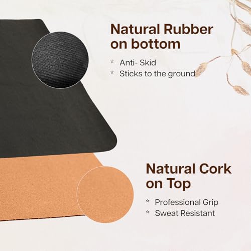Image of Wiselife Cork Foldable Yoga Mat + Carry Bag | Extra Thick Extra Long Extra Wide Exercise Floor Mat For Gym, Workout, Fitness| TPE Yoga Mat (2mm, Cork Sun Salutation)