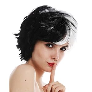 WIG ME UP- QSS-229 Peluca Carnaval Mujeres Corta Salvaje Loca Mitad Negra Mitad Blanca Bruja