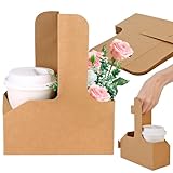 15Pcs -2 Cup Drink Carrier with Handle - Paper Cup Holder, Coffee Carriers Tray for Drinks, Disposable Takeaway Cardboard Holders To Go for Food Delivery, Uber Eats/Door Dash Two or 4 Kraft Paperboard