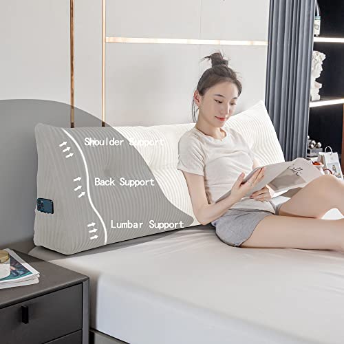 Activance Large Triangular Headboard Wedge Bed Rest Reading Pillow Backrest Positioning Support Bolster Cushion With Removable Cover (White, Queen: 59X8X20 Inches) #TOP2