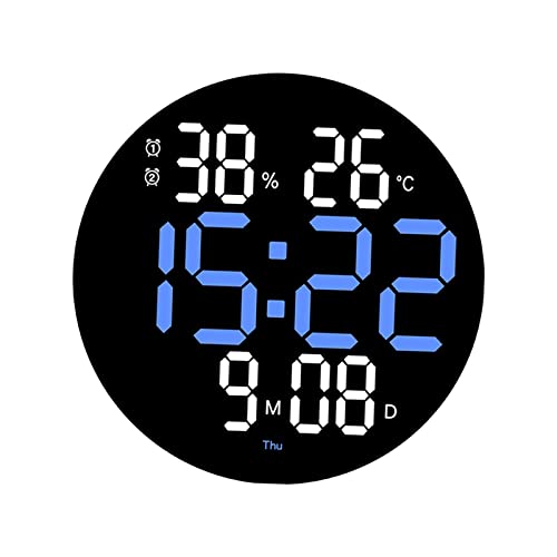 SM SunniMix 25 Cm Pendules Murales, Horloge Radio Pilotée, Horloge Digitale, Horloge Salle De Bain, Horloge Murale Télécommandée D'horloge électronique De LED pour Décorations à La Maison, Bleu