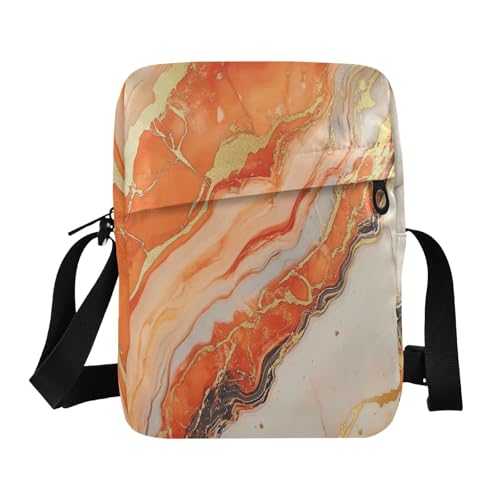 Orange and Gold Marble Texture messenger bag Small Crossbody Bag Women Woman Shoulder Handbags Adjustable Strap for Travel Outdoor Daily