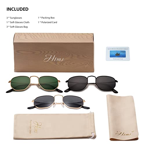 Image of Hipster Hexagonal Polarized Sunglasses Men Women Geometric Square Small Vintage Metal Frame Retro Shade Glasses