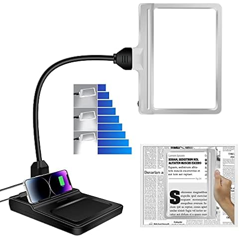4X Magnifying Glass with Light and Stand, 36 LED Flexible Gooseneck Magnifying Desk Lamp, Ajustable Brightness Large Page Magnifier for Reading, Sewing, Crafts, Painting, DIY & Close Work Silver Cover